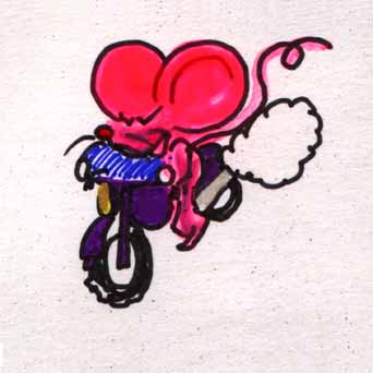 Pink Mouse on a Purple Motorcycle